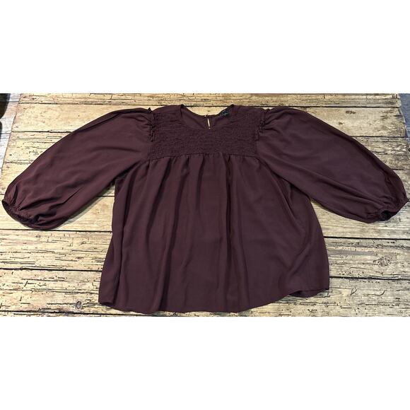 Ann Taylor Women’s Burgundy Flowy Balloon Sleeve Blouse Size XL - Picture 1 of 7